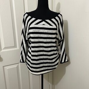 NWT Allen Schwartz Black and White Striped 3/4 Sleeve Blouse Size Large